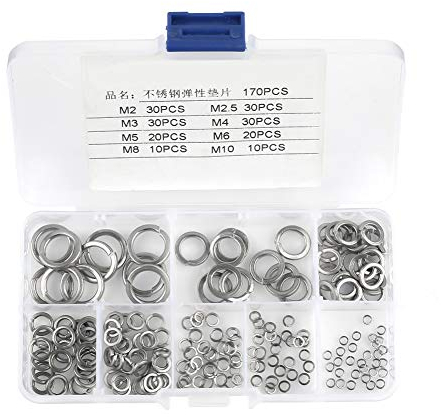 180 Stk Federringe, M2 M2.5 M3 M4 M5 M6 M8 M10 Edelstahl 304 Federscheibe Sortiment Kit mit Kasten (180pcs / box)