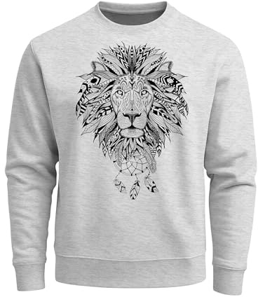 Neverless Sweatshirt Herren Aufdruck Löwe Boho Style Atzekenmuster Traumfänger Ethno-Print Rundhals-Pullover Rundhals-Pullover