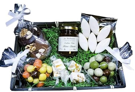 PANIER DOUCEURS, cadeau gourmand comprenant 5 produits confiseries et 1 pot confiture cuite au chaudron