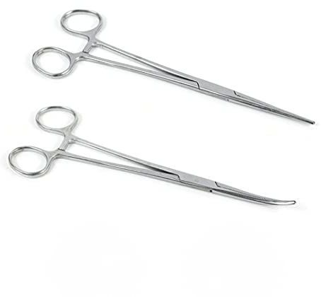 Fishing Hemostat Locking Clamp Forceps Fishing Scissors Curved Tip Fish Hook Remover(18cm/7in)