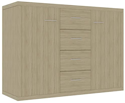 vidaXL Sideboard, Kommode mit viel Stauraum, Schrank mit 4 Schubladen 2 Türen, Mehrzweckschrank Anrichte für Wohnzimmer, Sonoma-Eiche 88x30x65cm Holzwerkstoff