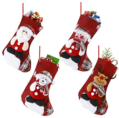 Gobesty Weihnachsstrumpf, 4 er Set Groß Nikolausstiefel Nikolausstrumpf Nikolaus Strumpf zum Befüllen & Aufhängen Weihnachtsdekoration Weihnachtsdeko für Kamin, Wand, Treppe, Weihnachtsbaum, 26 cm