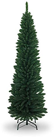SHATCHI Árbol de Navidad Artificial Flocado Delgado de 4 pies a 8 pies, decoración del hogar con Puntas Puntiagudas y Soporte de Metal, Verde, 7 pies