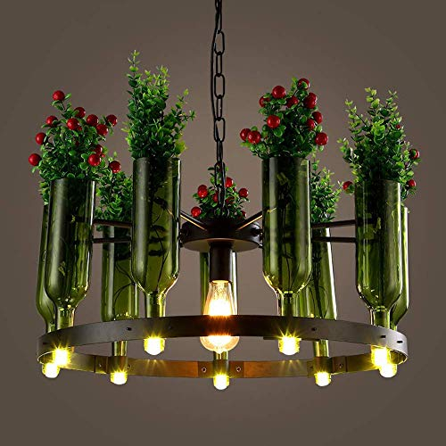 NZDY Creative Glass Wine Bottle Chandelier Ceiling Lights with Artificial Plant E27 Base G9 Fitting Ceiling Pendant Lights Indoor Decoration Potted Suspension Lamps Personality Restaurant Light