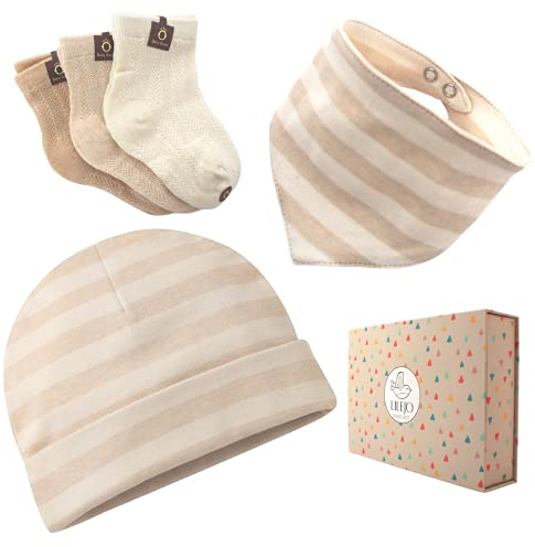 LILEJO Baby Geschenk zur Geburt für Junge und Mädchen - Erstausstattung Set in Geschenk Box - für Windeltorte, Gender Reveal oder Babyparty - 100% Bio-Baumwolle