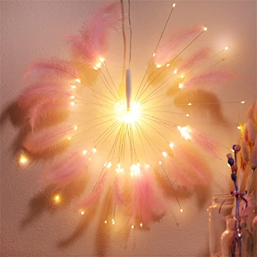 DINOWIN Feuerwerk Lights 100 LED mit 8 modi Fernbedienung Federn Lichterketten Batteriebetriebener Löwenzahn Twinkle Lights Deko für Schlafzimmer Hochzeitsfeier Weihnachten (Warmweiß)