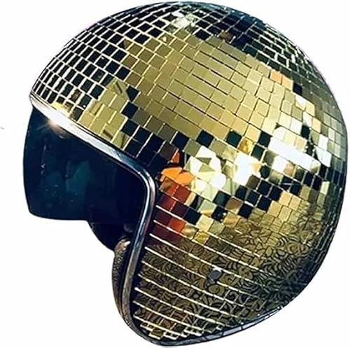 SIDUISDH Discokugel Helm Gold, 70er Jahre Glitzer Spiegel Glas Disco Ball HüTe Mit Armband Ohrringe