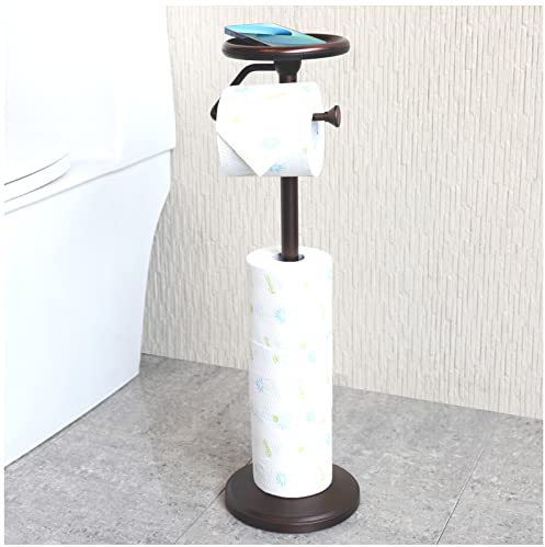 ZCCZ Support Rouleau Papier Toilette avec Étagère, Porte Autonome pour Salle de Bain, Réserve de Stockage 5 Rouleaux, Accessoire Pratique Élégant en Bronze pour Organisation et Décoration Intérieure