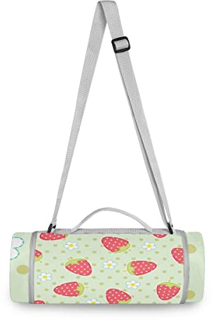 Erdbeere Polka Dot Blume Süß Picknickdecke wasserdicht Kreative Runde Picknick-Matte Kampierende Strand Yoga Decken Matten im Freien Faltbar Leicht Matte Decke mit Tragegriff(148cm x 148cm)