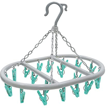 JVL Oval Sock Dryer Complete with 20-Piece Clothes Pegs, Aqua, Grey, White, One Size, 19-293