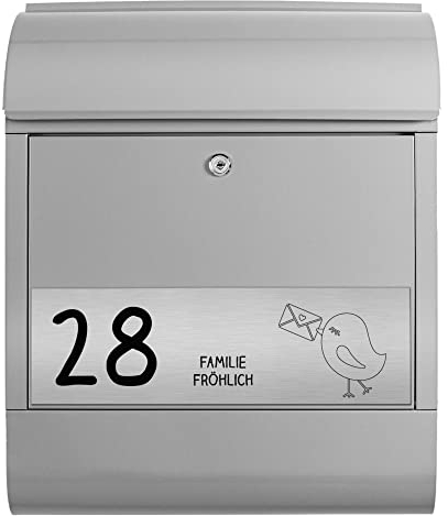 Banjado® Personalisierter Briefkasten Mit Graviertem Namensschild in Silber - 39x47x14cm - Mit Hausnummer, Namen & Motiv Liebesbrief - Mit Zeitungsfach
