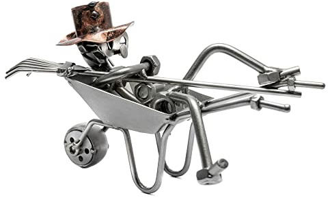 STEEMO Original Schraubenmännchen Figur: Gärtner Garten Rentner Geschenk Metall-Deko, handgefertigt, Stahl, grau 19x10x12 cm