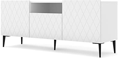 BIM Furniture TV-Schrank DIUNA 2D1K 145 cm mit dekoriert Front Hochwertiges MDF Lowboard Schrank TV Tisch Sideboard Kommode Hi-Fi Tisch Fernsehtisch (Weiß Matt)