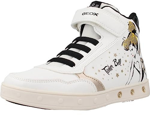 Geox J Skylin Girl Sneaker, White/Black, 28 EU