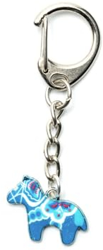 Miniblings Dala Pferd Weihnachten blau emailliert Winter Feiertage Dalahäst Dalapferd Pferdchen Pony - Handmade Modeschmuck I Anhänger Schlüsselring Schlüsselband Keyring