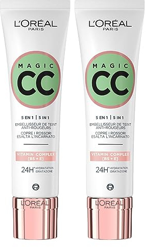 L'Oréal Paris Magic CC Cream Anti-Rossore 24H 5in1 Universal Shade, 2x 30ml | Crema Verde Idratante Effetto Pelle Vellutata a Lunga Durata
