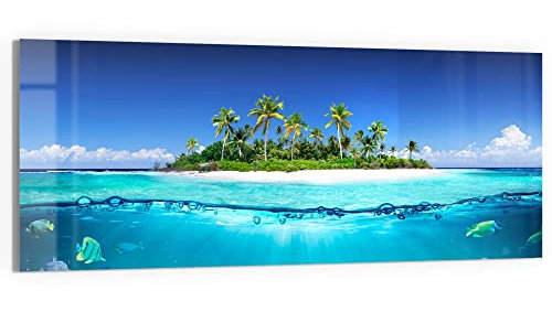 DEQORI Glasbild Echtglas | Motiv Insel im tropischen Meer | horizontal einteilig 150x60 cm | schöne Dekoration | Wandbild für Wohnzimmer, Schlafzimmer, Flur & Küche | moderne Wanddeko