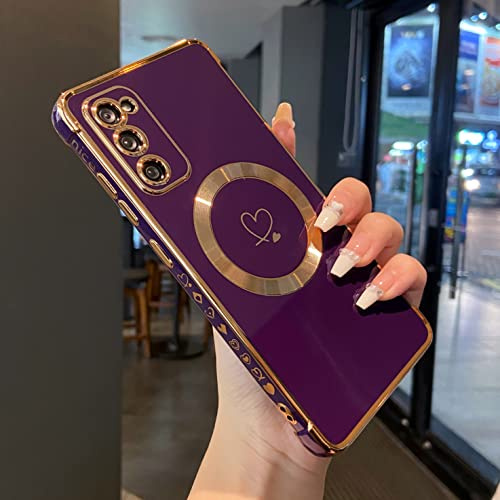 ZTOFERA für Samsung Galaxy S20 FE 4G/5G Hülle, 6,5 Zoll, Magnetisch Handyhülle für S20 FE Case, Weiche Silikon Schutzhülle mit Liebes Herz Muster Stoßfest Cover, Dunkelviolett