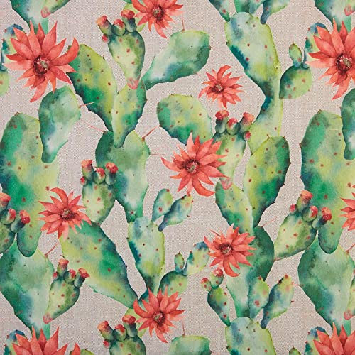 Kt KILOtela - Tela Loneta Estampada Digital, Half Panamá, Decoración, Tapizar, Cojines, Cortinas, Colchas, Manteles, 100 cm Largo x 280 cm Ancho, Botánico, Cactus, Verde ─ 1 metro