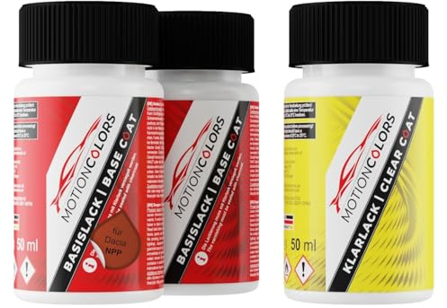 MOTIONCOLORS Rouge Goji Metallic/Goji-Rot Metallic NPP für Dacia Autolack Lackstift Set Grundlack Basislack Klarlack je 50ml