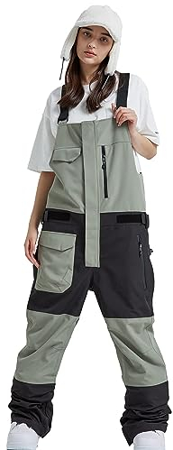 ALSOGO Damen Skihose Winter wasserdichte Winddicht Einstellbare Verschleißfeste Lätzchen Wandern Klettern Isolierte Ski Hosen Army Green S