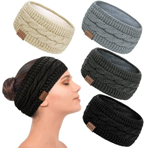 Kavya Stirnband Winter Ohrenwärmer Damen, Gestricktes Haarband Verdicken Haarreifen Elastisches Kopfband für Haarschmuck Mädchen Outdoor Workout Yoga Skifahren