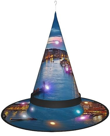 BTCOWZRV Halloween Hexenhüte Venedig Nacht Turm Design Hexenhut Für Halloween Kostüm Cosplay Zauberer Hut Dekoration