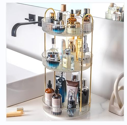 Make Up Kosmetik Organizer 360° Drehbar Vanity Badezimmer Dresser Schlafzimmer Kosmetik Vitrinen Aufbewahrungsbox Desktop Beauty Storage Schminktisch Skincare Countertop Organizer (Transparent-2 Tier)