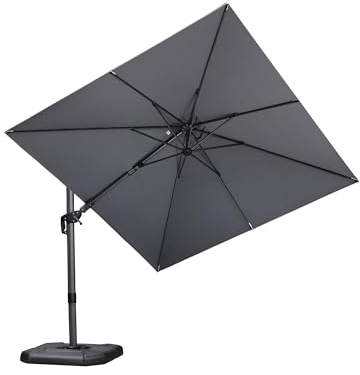 PURPLE LEAF Ampelschirm Twist 270 x 270 cm, Kippbar Sonnenschirm, Gartenschirm mit Kurbel, Gestell Aluminium, Beidseitig Axial Schwenken, 360°Rotation, UV-beständig, Hellgrau