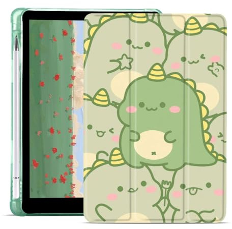 JOYLAND Kompatibel mit iPad (A16) 11. Generation 2025 11 Zoll / iPad 10. Generation 2022 11 Zoll Hülle mit Stifthalter, niedlicher Dinosaurier-Tiere, grünes TPU, weiche Rückseite, dreifach gefalteter