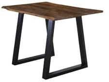 Bett11 SAM B-Ware Esszimmertisch 90 x 90 cm Bozen, Baumkantentisch nussbaumfarben, Akazienholz massiv, V-Gestell aus Metall Schwarz, Tischplattenstärke 26 mm, echte Baumkante