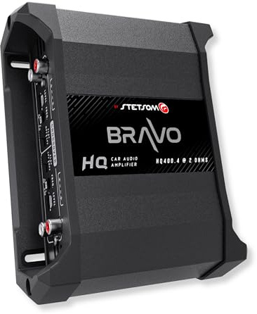 Stetsom Bravo HQ 400.4 - Amplificador digital de audio multicanal para coche, 2 ohmios estable - 400 vatios RMS, 4 canales independientes, cruce variable, rango completo, altavoces estéreo de coche DS