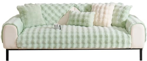 Sofabezug Sofa Überzug Ecksofa 1-4 Sitzer L Form,Couch Überzug mit Rutschfester Warm Kaninchen Plüsch,Waschbar Pets Dog Sofa Cover für Wohnzimmer,Sofaüberwürf L Form Sofaschoner,Green||90x180CM