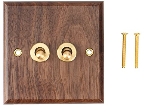Myingaou Enchufe de Interruptor de Luz de Estilo Industrial Americano Retro, Placa de Interruptor de Palanca de LatóN de Madera Maciza, Interruptor de Estancia en Casa Antiguo (2)