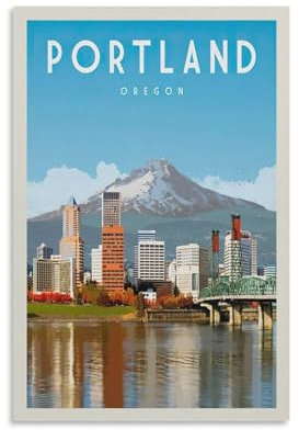 Jdheeh Portland Oregon Vintage-Reiseposter, Leinwand-Kunstposter, Wanddekoration, Poster, 20 x 30 cm