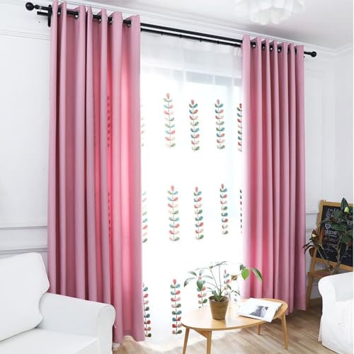 Whoiy Vorhänge Schlafzimmer Blickdicht Baumwolle Leinen mit Ösen, Rosa Gardienen Curtains Einfarbig Moderne 2 Stück Fenster Ösenvorhang für Wohnzimmer, H 160 x B 96 cm (B x H)