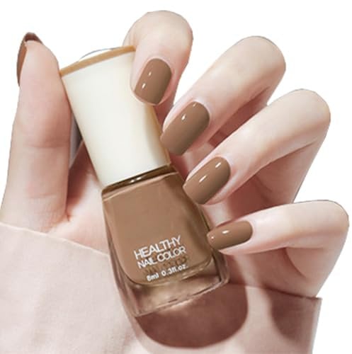 Nude Nail Polish, Nude Quick Dry Nail Varnish - Oil Based Natural Long Lasting Nail Polish - No Need Uv Nail Paint For Diy Nail Art Manicure At Home -French Manicure (10#Khaki)