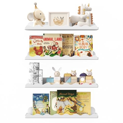 Lifewit Kunststoff Kinder Bücherregal 4er Set, 38 cm Hängeregal für Wandmontage, Kinderzimmer, Bücher, Hängende Regale für Baby/Kleinkind/Kinder im Schlafzimmer, Wohnzimmer Dekoration, Weiß