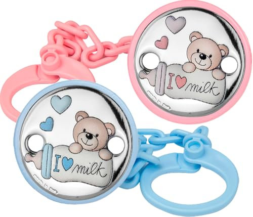 Pinza de Chupete con Aplique Bilaminado en Plata de Ley 925‰, Diseño de Osito, Infantil (E3100)