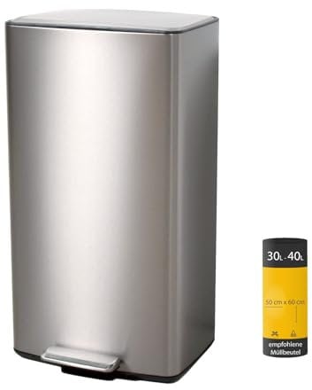 Premium Mülleimer 40L – Edelstahl Abfallsammler mit Fußpedal Softclose-Funktion| Anti-Geruch-Aktivkohlefilter | Inneneimer herausnehmbar | robuster Treteimer für Mülltrennung | stilvolles Design