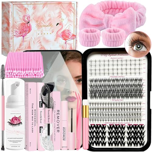 QUKLOGEN DIY Wimpern Extensions Kit 212Pcs Individuelle Wimpern,Wimpernkleber und Sealer,Kleber Entferner,Pinzette,Shampoo Bürste Handgelenk Waschbänder Wimpernbürste Applikator