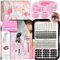 QUKLOGEN DIY Wimpern Extensions Kit 212Pcs Individuelle Wimpern mit Untere Wimpern Wimpernkleber und Sealer,Kleber Entferner,Pinzette,Shampoo Bürste Handgelenk Waschbänder Wimpernbürste Applikator