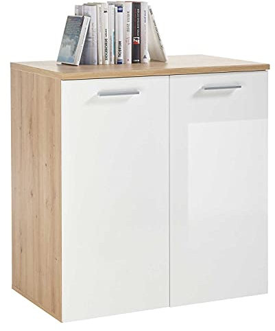 Möbel Jack Kommode Sideboard Anrichte | Dekor | Artisan Eiche | Weiß Hochglanz | 2 Türen | 80x85x50 cm