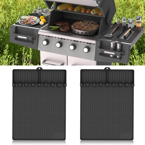 Silikon-Grillwerkzeug-Matte für Blackstone – Große Silikon-Spatelmatte mit Tropf-Pad – Grillmatten BBQ Grillzubehör – Seitenablagematten Grillpad für Blackstone Grillzubehör (schwarz)