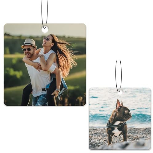 Duft Auto Personalisiert mit Text und Foto Auto Parfüm Lustig Selbst Gestalten Auto Deko Personalisierter Lufterfrischer für Auto, Zuhause, Geschenk,Familie (Quadrat)
