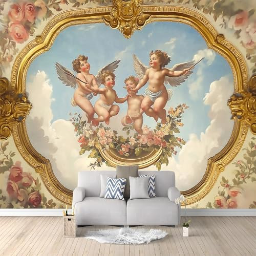 Fototapete Retro Engel Antike Römische Kunst 350x256 cm Vlies Tapete 3D Effekt Moderne Wandtapete Dekoration, für Wohnzimmer Schlafzimmer TV-Hintergrund Wanddeko Wallpaper