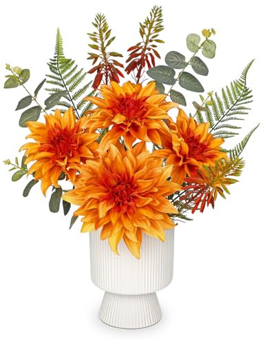 Oairse Künstliche Dahlie mit Keramiktopf Kunstblumen Künstliche Pflanzen Blumen Deko Künstliche Seidenblume Blumenstrauß Künstlich für Zuhause Geburtstagsfeier Garten Hochzeitsdeko Blumenarrangements