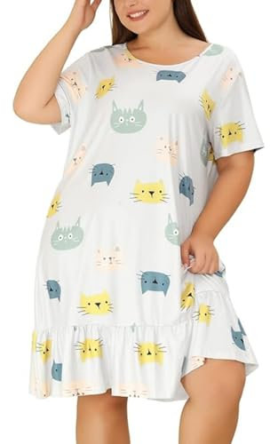 Chemise de Nuit Grande Taille pour Femme - Manches Courtes, Douce et Confortable - Robe de Nuit