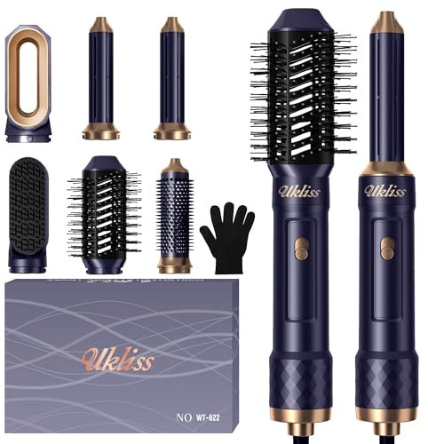 UKLISS WarmluftbüRste Hairstyler 6 in 1 mit Luft Lockenföhn Automatisch, Rundbürste, Stylingbürsten, Fönbürste, Hair Dryer Brush für Haar Styler, Geschenke Set für Damen Familie (Blau)