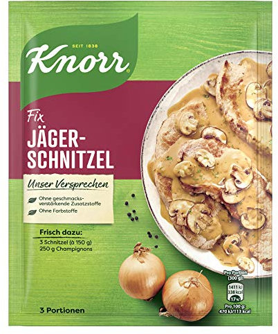 Knorr Fix Würzmischung Jäger-Schnitzel für ein leckeres Schnitzel Gericht ohne geschmacksverstärkende Zusatzstoffe 47 g 1 Stück (Packung mit 10)